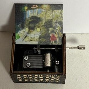 Totoro Cat Bus Hand Crank Wooden Music Box Anime Musical Mei